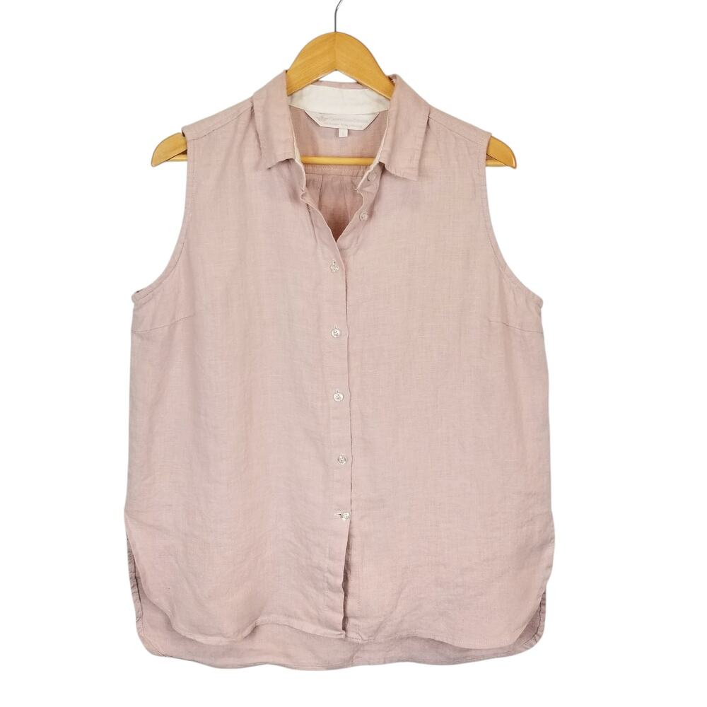 Crown Linen Designs Women's Sleeveless Button Up Shirt Dusty Blush Pink Large